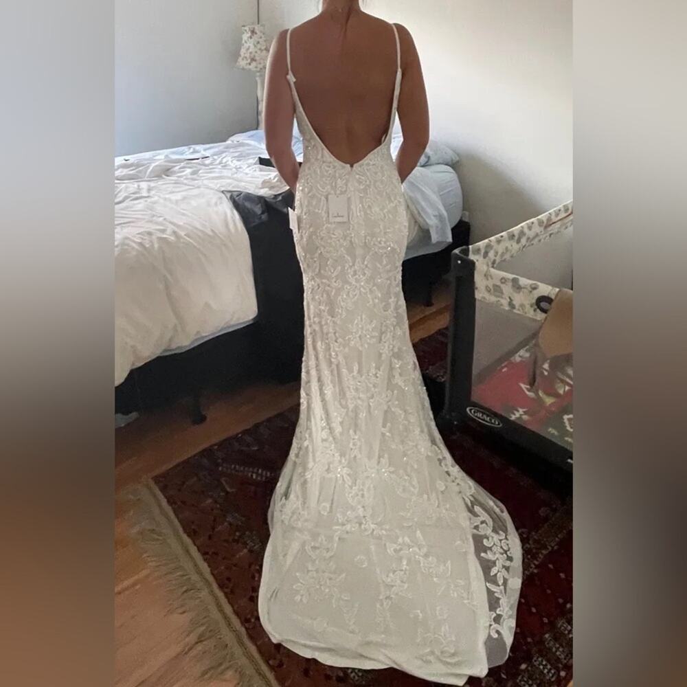 NWOT Lulus Everlasting Passion White Sequin Beaded Backless Maxi Dress